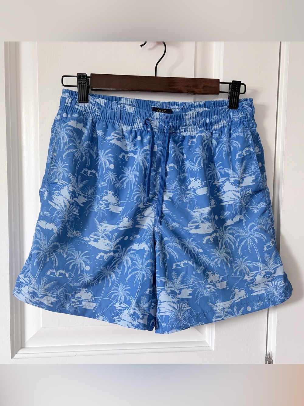 Boys Classic Swimming Trunks Blue w Palms 14-15 Yr
